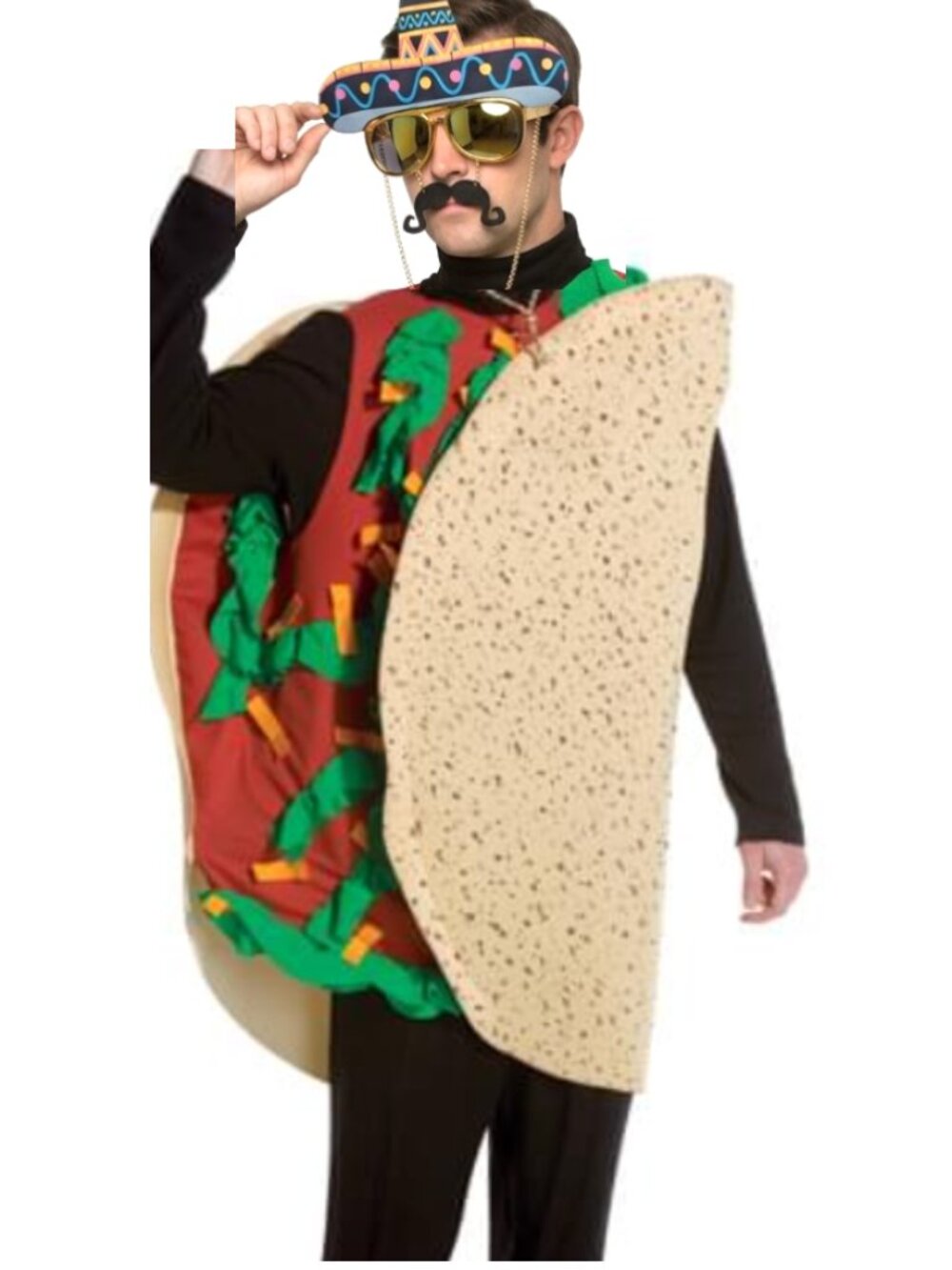 Delectable Adult Taco Halloween Costume Set with Mexican Sun-Staches EyeGlasses